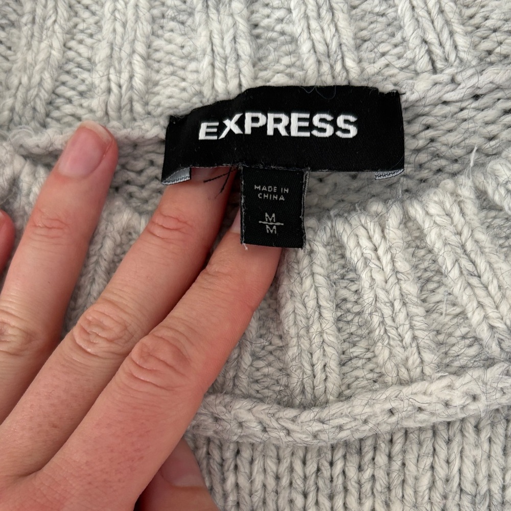 Express Light Gray Cable Knit Sweater w/ puff sleeve - Picture 2 of 7